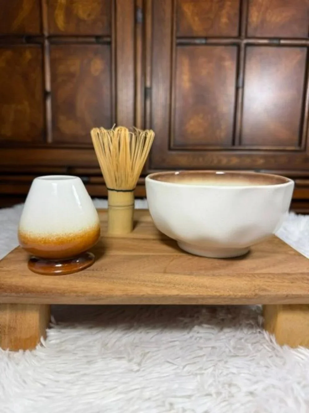 5pc Matcha Bamboo Whisk and Ceramic Holder + Ceramic Bowl + Sifter + Spoon Set